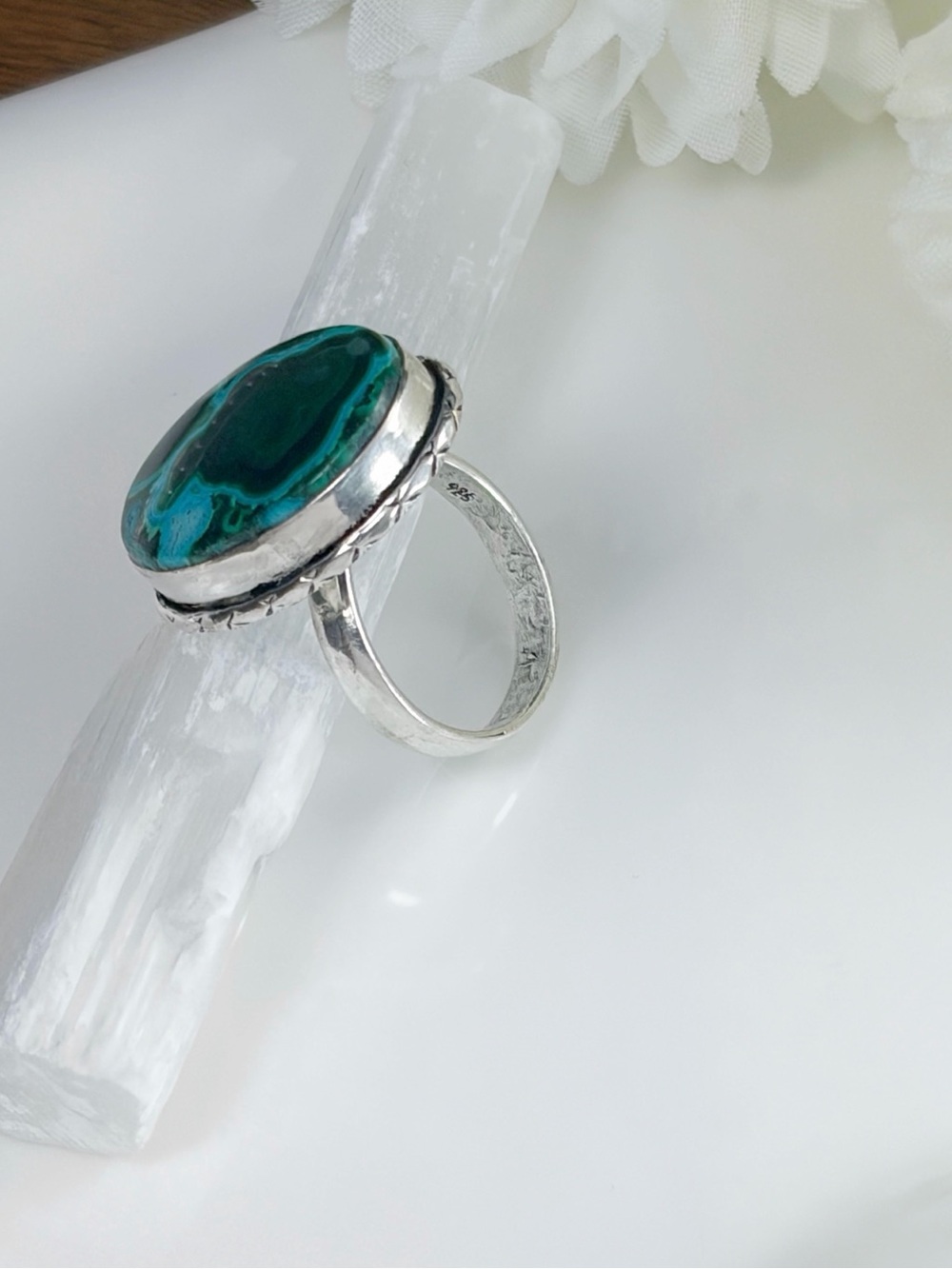 Chunky Malachite Chrysocolla Ring Size 6 1/4 6.25 Sterling Silver 925 Overlay - Picture 6 of 8
